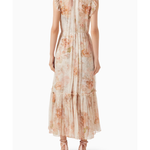 Floral print flutter midi dress in soft peach tones with ruched neckline and tiered skirt — Zimmermann | Endless UAE