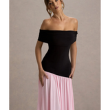 Venezia Bardot Puff-Skirt Maxi Dress