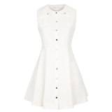 White sleeveless button-front cotton dress with round neck and fit-and-flare silhouette — Maje | Endless UAE