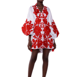 Roses Fully Embroidered Batiste Caftan Mini