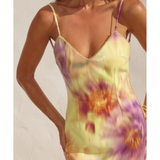 Tulia Low Back Maxi Dress in yellow and purple tie-dye print — Runaway The Label | Endless UAE