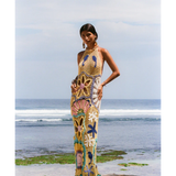 Pearl Halter Crochet Maxi Dress