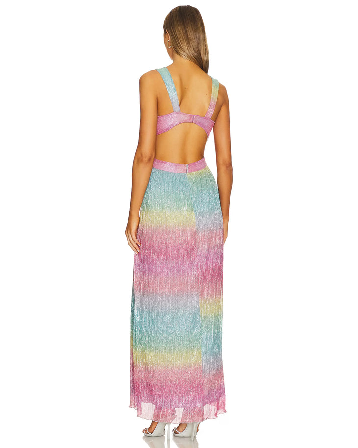 Meadow Maxi Dress in pastel rainbow ombre with cutout detail — Saylor | Endless UAE