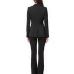 Black shawl-lapel double-breasted blazer with flared pants suit back view — Elisabetta Franchi | Endless UAE