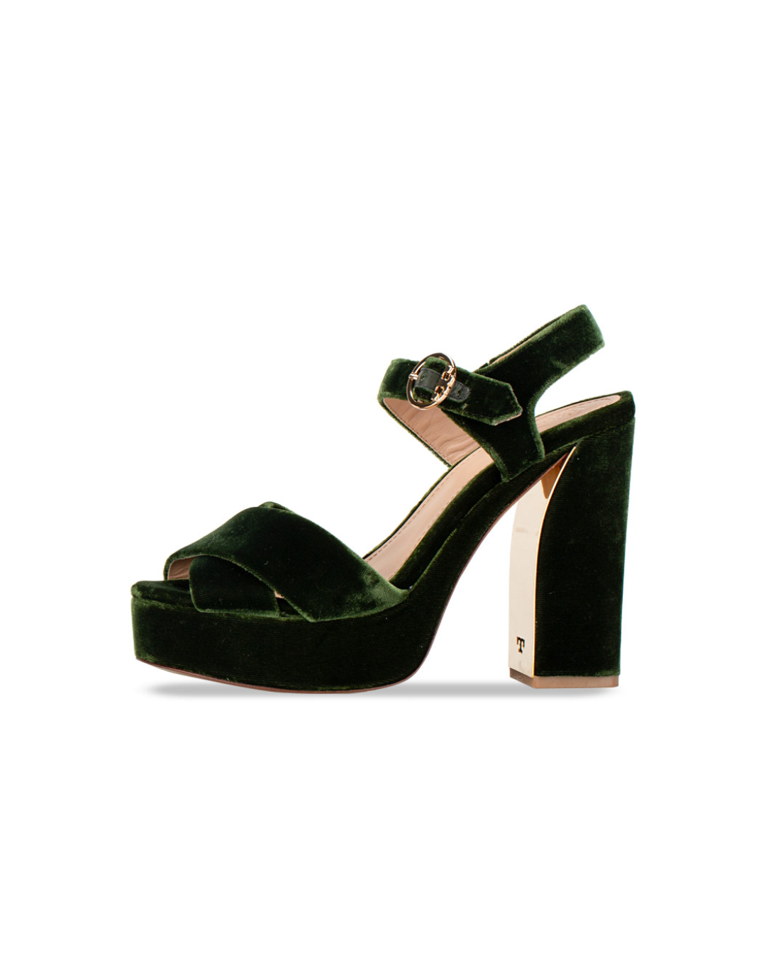 Green velvet platform sandal with chunky heel and ankle strap — Tori Burch | Endless UAE