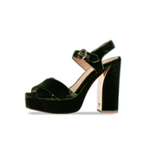 Green velvet platform sandal with chunky heel and ankle strap — Tori Burch | Endless UAE