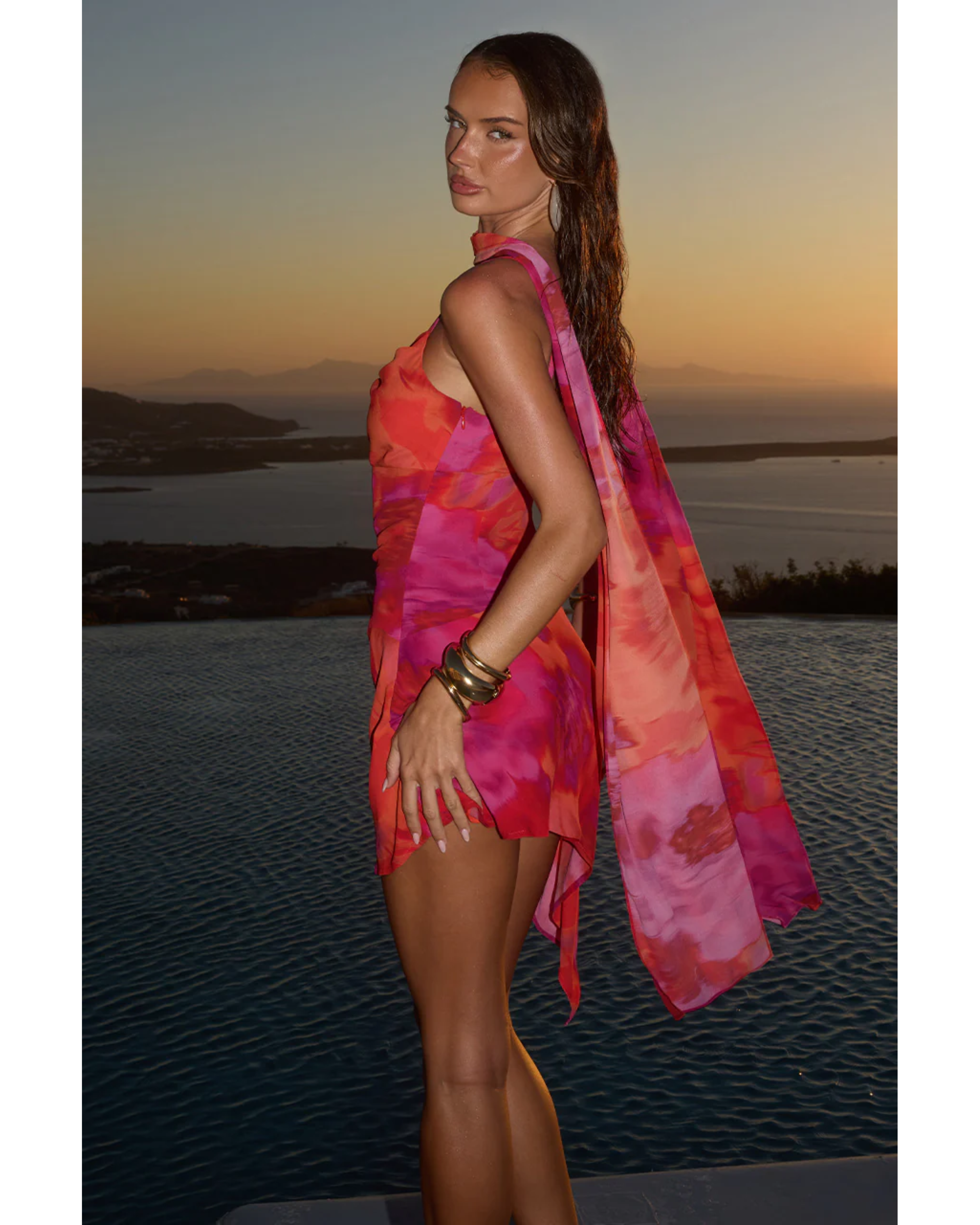 Alora Scoop Mini Dress in red and pink tie-dye — Runaway The Label | Endless UAE