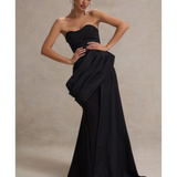 Black strapless corset maxi dress with draped bodice and flowing floor-length skirt — Club L London | Endless UAE