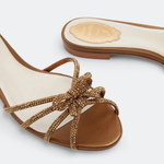 Strass flat sandals with embellished bow detail in cream and gold — Rene Caovilla | Endless UAE