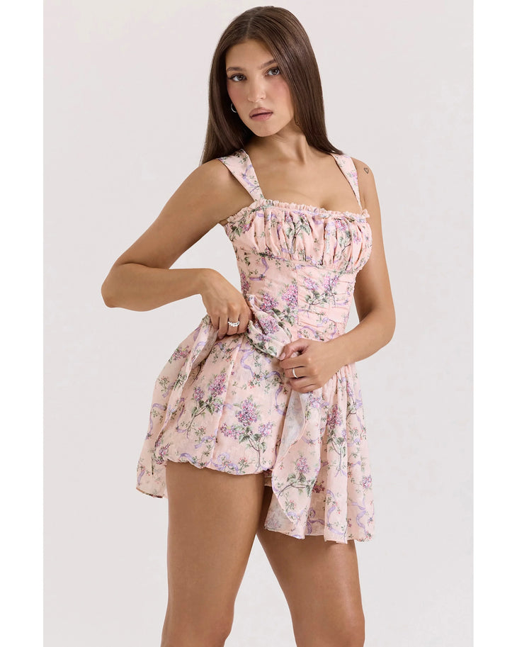 Ophelia Ribbon Print Dress in blush floral — House Of CB | Endless UAE