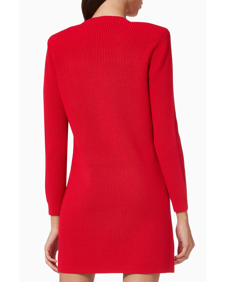 Red rib-knit mini dress with V-neck, black belt and boots — Elisabetta Franchi | Endless UAE