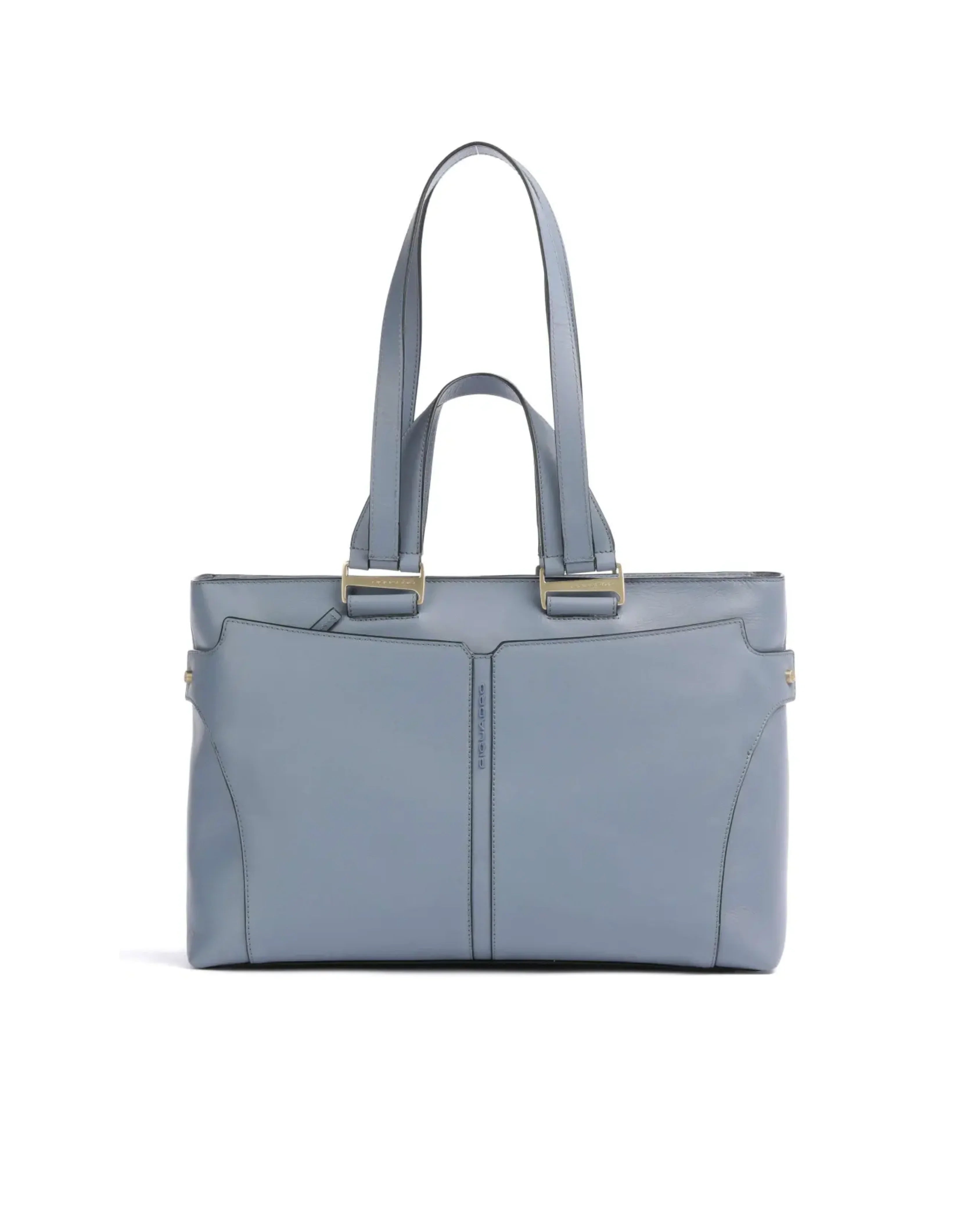 Blue leather tote bag with dual handles and structured design — Piquadro | Endless UAE