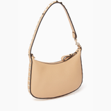 Beige leather mini hobo shoulder bag with dark brown studded trim and single strap — Valentino Garavani | Endless UAE
