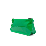 Dulce Patent Leather Shoulder Bag in vibrant green, held up against neutral background — By Far | Endless UAE
