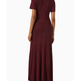 Burgundy ribbed maxi dress with short sleeves and button front closure — Sandro | Endless UAE