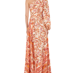 Piper Dress in coral floral print with one-shoulder neckline and flowing maxi silhouette — Amur | Endless UAE