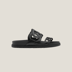 Black leather Techno Sandal with cutout straps and flat sole — Hermes | Endless UAE