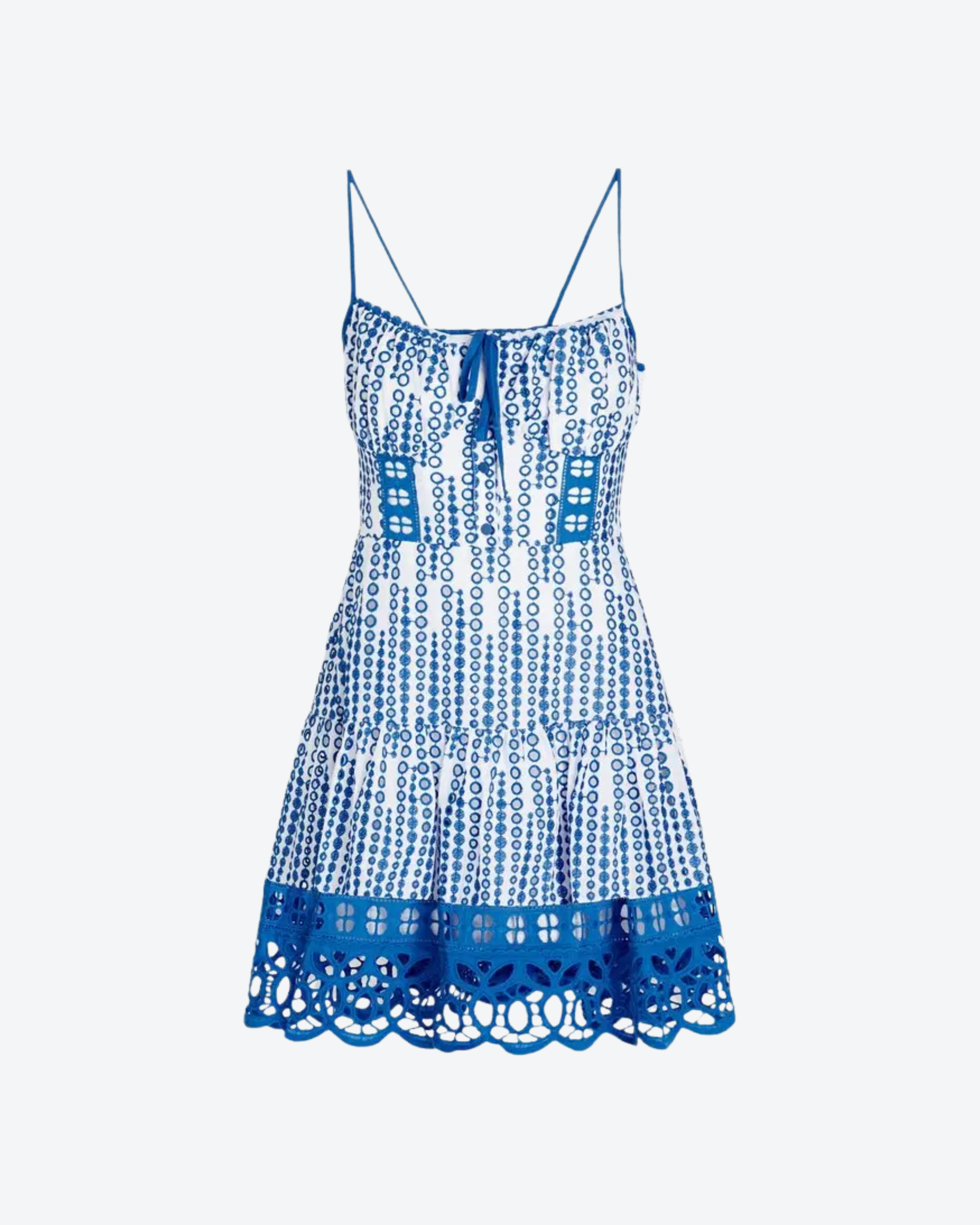 Blue and white tie-detailed broderie anglaise cotton-blend mini dress — Charo Ruiz Ibiza | Endless UAE