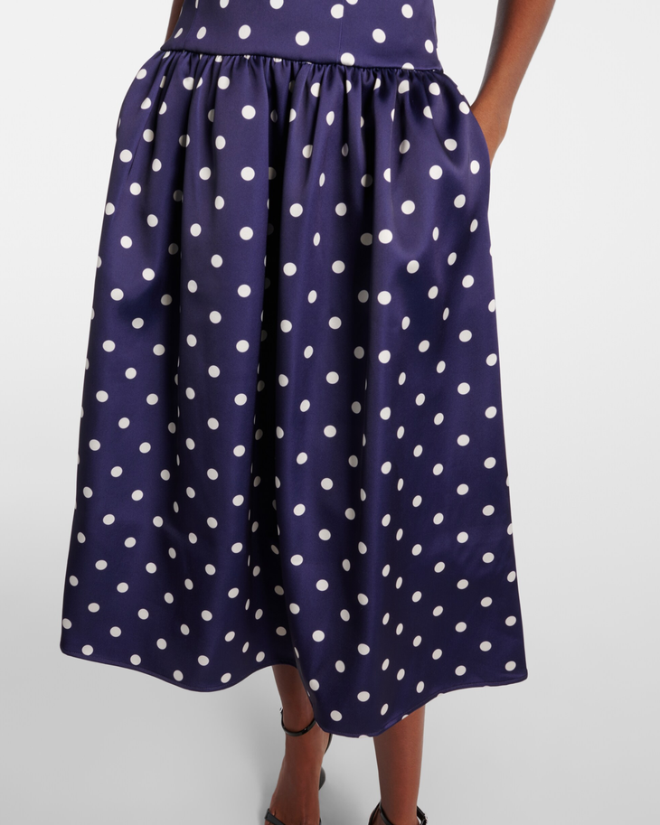 Navy polka-dot strapless cocktail dress with full skirt — Self-Portrait | Endless UAE