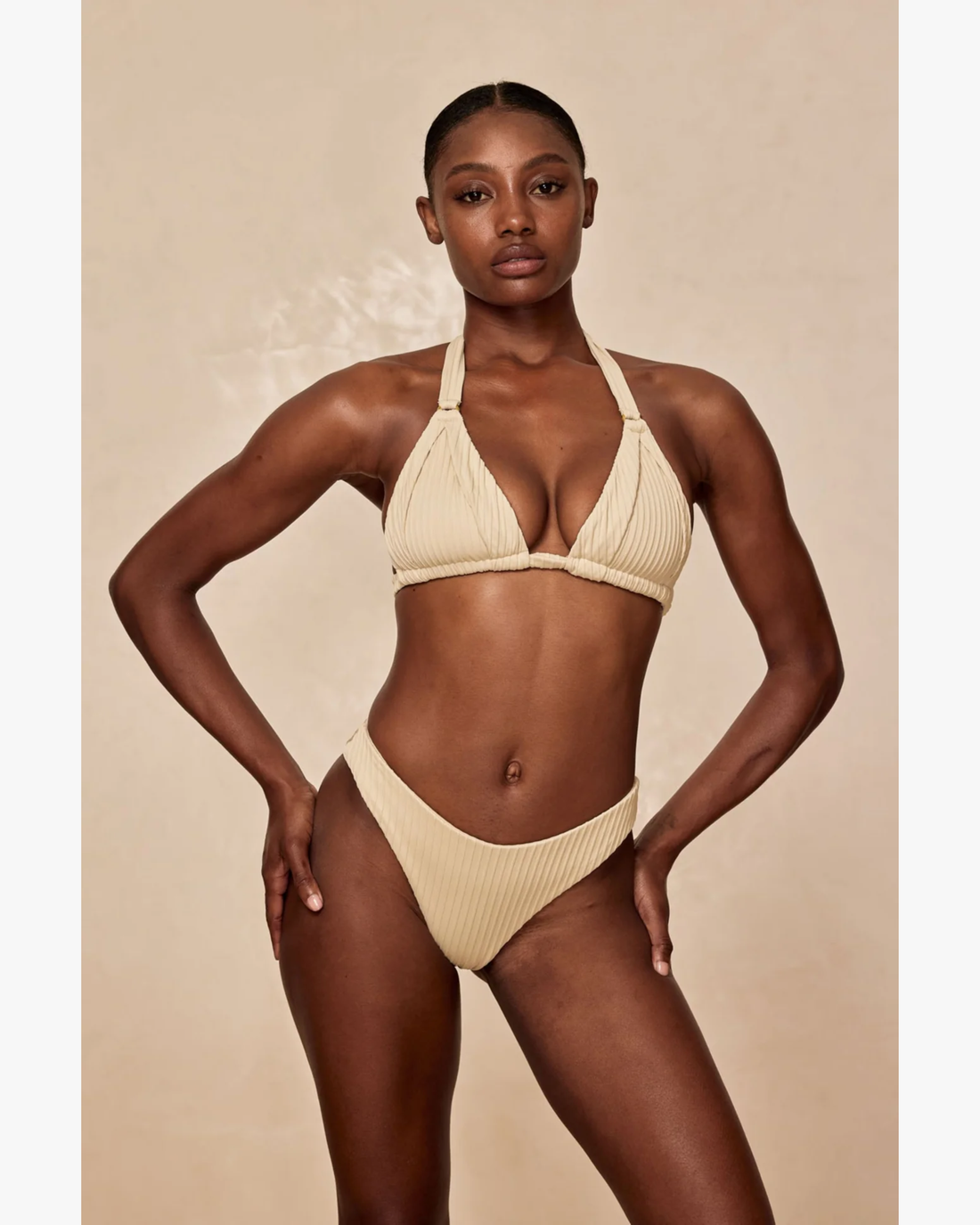 Morocco Top in cream ribbed fabric with halter neckline — Monday Swimwear | Endless UAE
