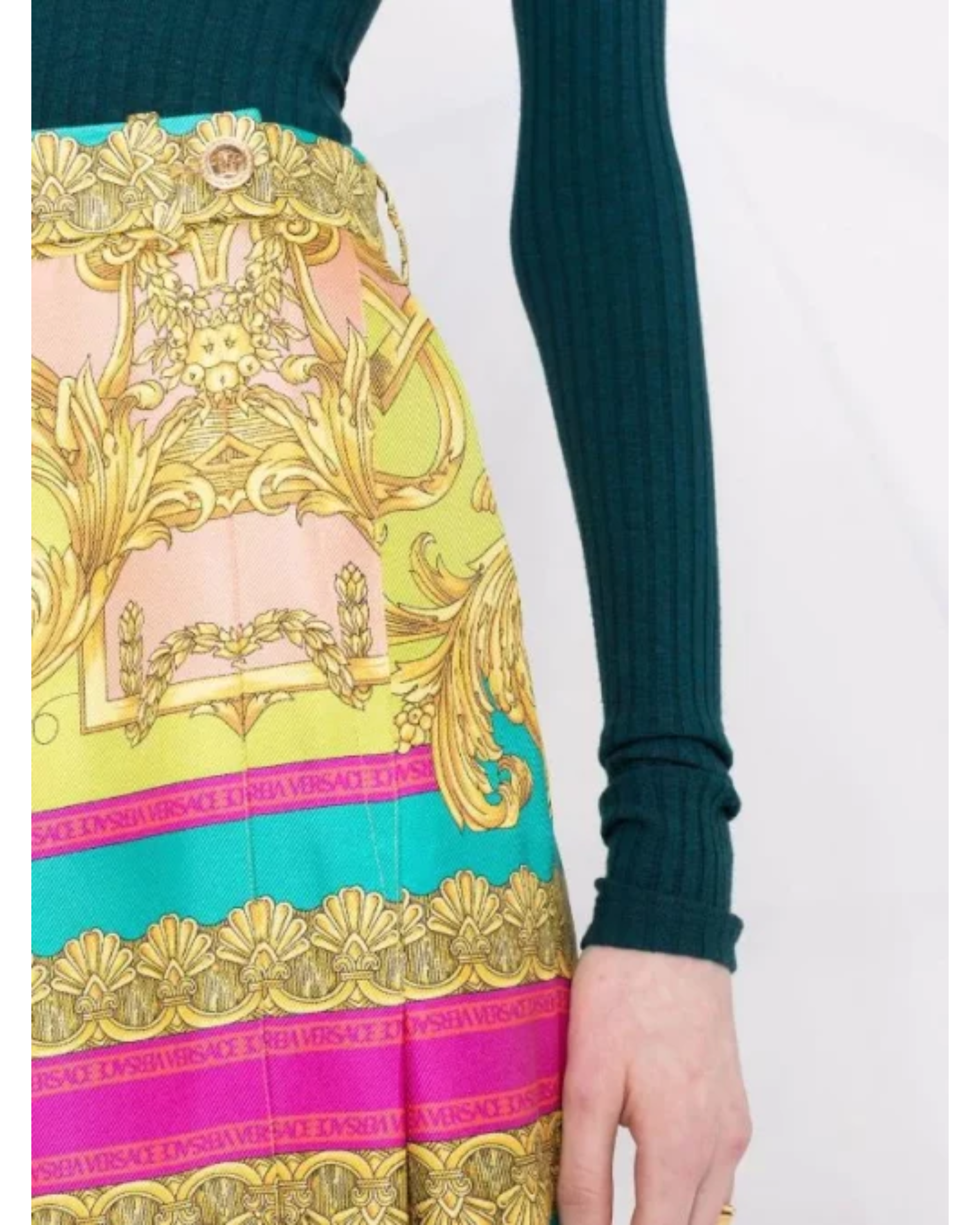 Barocco Goddess Silk Trousers in yellow, turquoise and magenta — Versace | Endless UAE