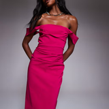Bengaline Off Shoulder Ruched Waist