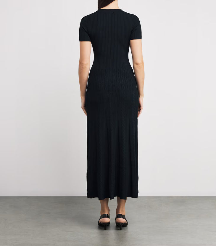 Black ribbed knit maxi dress with short sleeves and button front closure — Sandro | Endless UAE
