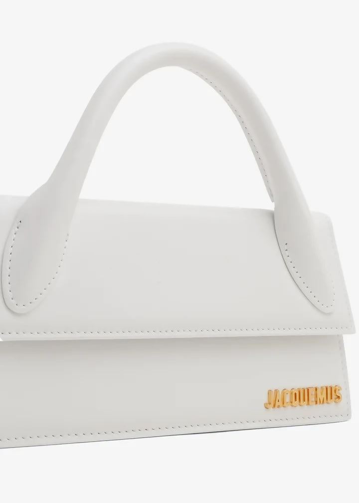 White leather shoulder bag with gold Jacquemus logo — Jacquemus | Endless UAE