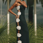 Black strapless maxi dress with white leaf cutouts down the side — Bahia Maria | Endless UAE