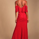 Caterina Red Lace Off-the-Shoulder Maxi Dress