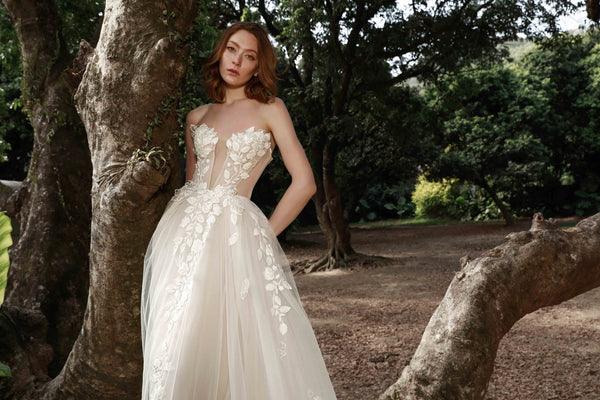 Shayla sleeveless floral appliqué tulle wedding gown with flowing train — Chic Nostalgic | Endless UAE