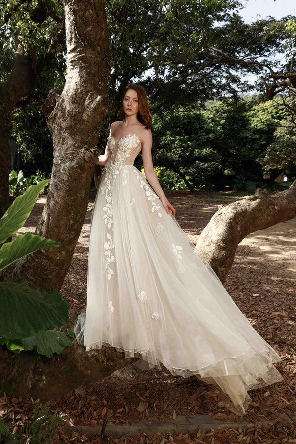 Shayla sleeveless floral appliqué tulle wedding gown with flowing train — Chic Nostalgic | Endless UAE