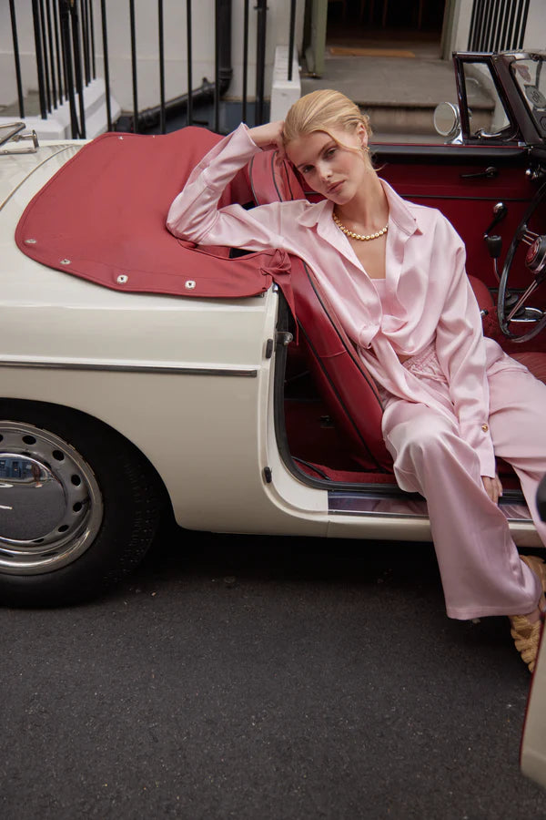 Pink tie-up shirt worn as a dress with white sunglasses — By Keara | Endless UAE
