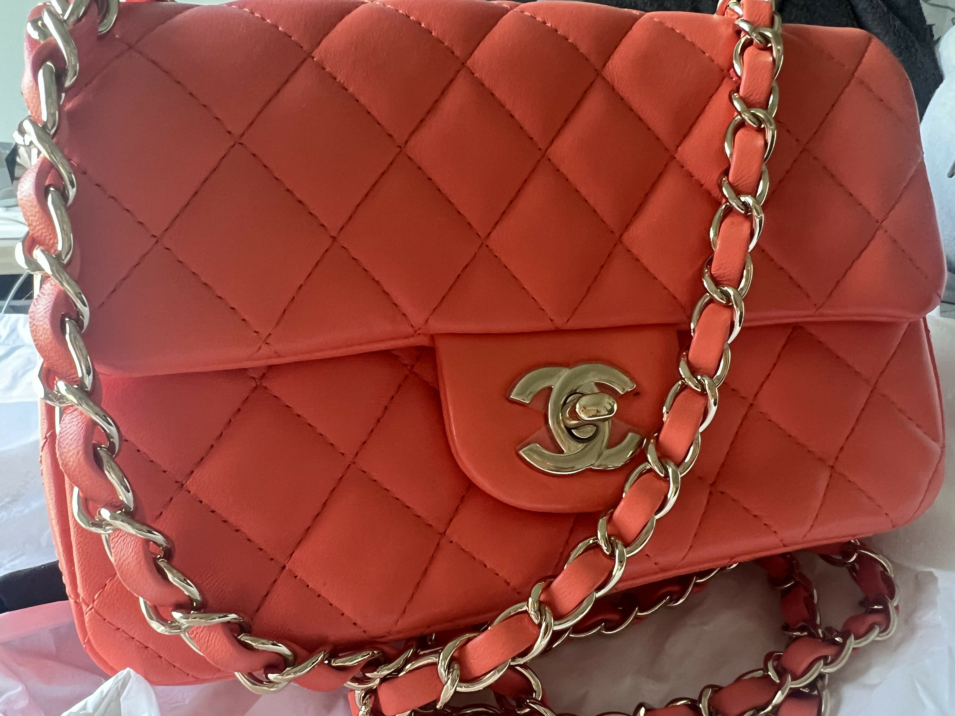 Coral quilted lambskin mini classic handbag with gold CC logo — Chanel | Endless UAE