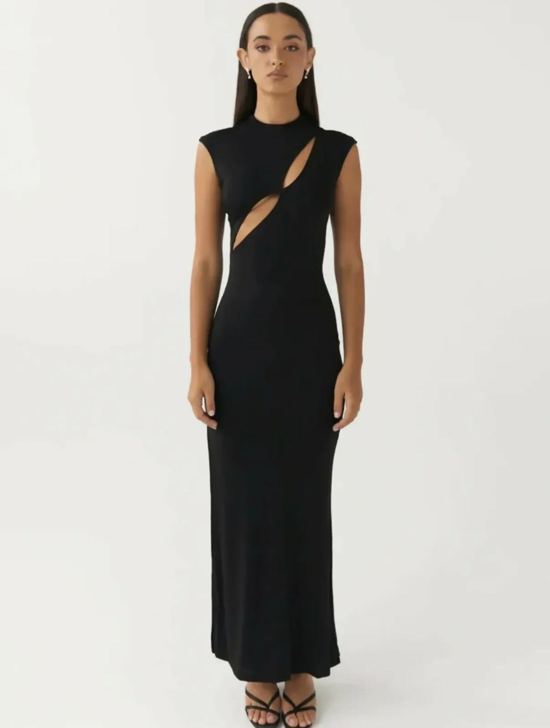 Black sleeveless maxi dress with cutout details — Peppermayo | Endless UAE