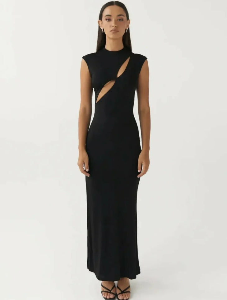 Black sleeveless maxi dress with cutout details — Peppermayo | Endless UAE