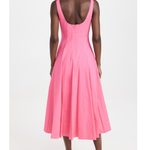 Pink sleeveless midi dress with square neckline and full skirt — Staud | Endless UAE