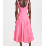 Pink sleeveless midi dress with square neckline and full skirt — Staud | Endless UAE