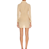 Beige long-sleeve shirt dress with collar and button cuffs — Aya Muse | Endless UAE