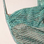 Mint rhinestone fishnet cowl neck maxi dress with spaghetti straps — Self-Portrait | Endless UAE