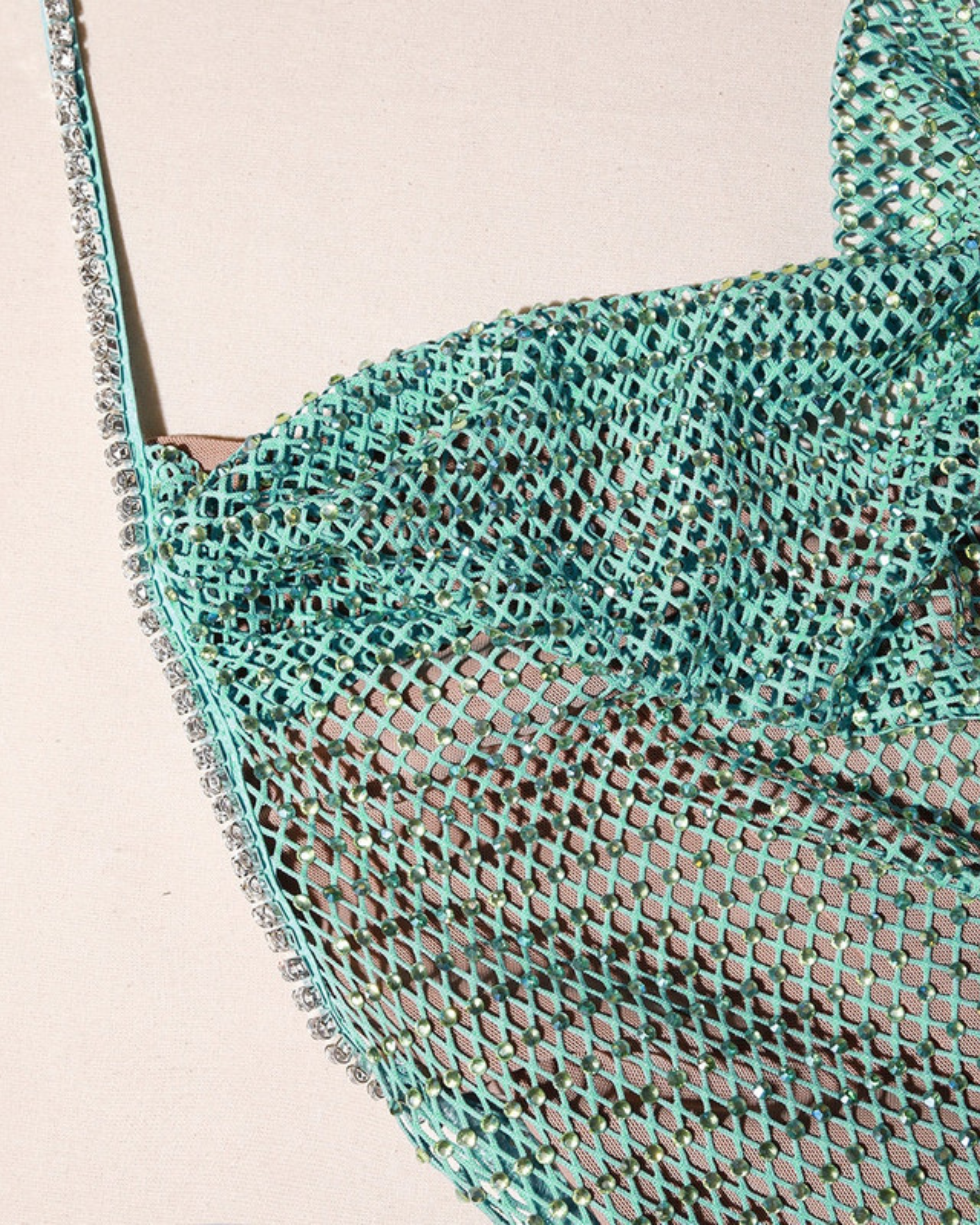 Mint rhinestone fishnet cowl neck maxi dress with spaghetti straps — Self-Portrait | Endless UAE