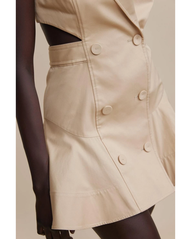 Cream sleeveless blazer dress with double-breasted buttons and flared skirt — Acler | Endless UAE
