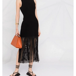 Black sleeveless midi dress with fringe hem detail — Sandro | Endless UAE