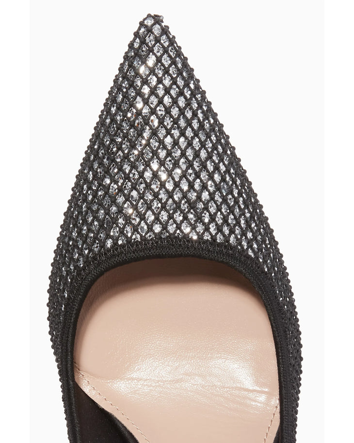 Black glitter mesh pointed-toe pumps with sculptural heel — Miu Miu | Endless UAE