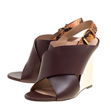 Leather and Python Slingback Wedge Sandals