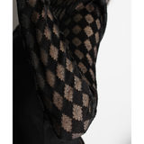 Black lace overlay short dress with long sleeves and sheer floral pattern detailing — Balmain | Endless UAE