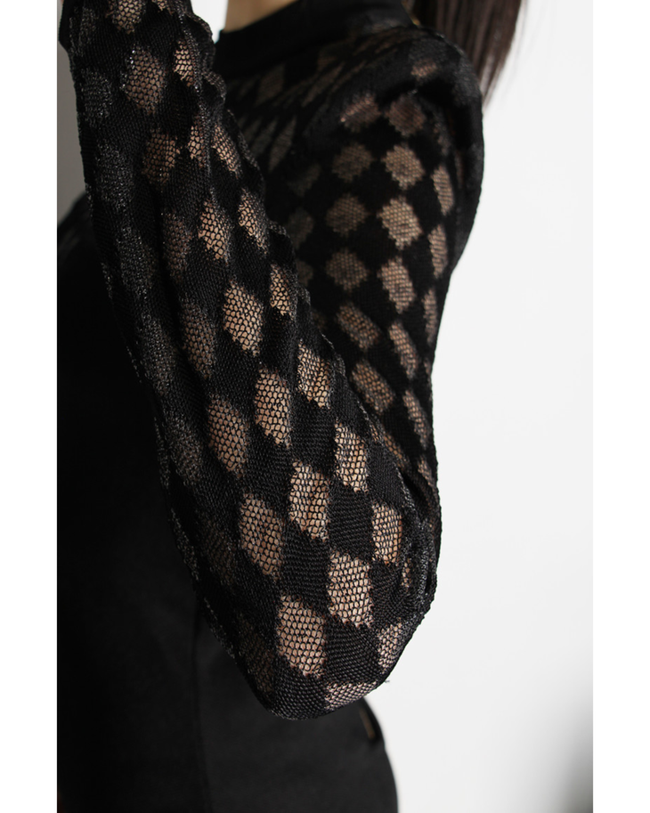 Black lace overlay short dress with long sleeves and sheer floral pattern detailing — Balmain | Endless UAE