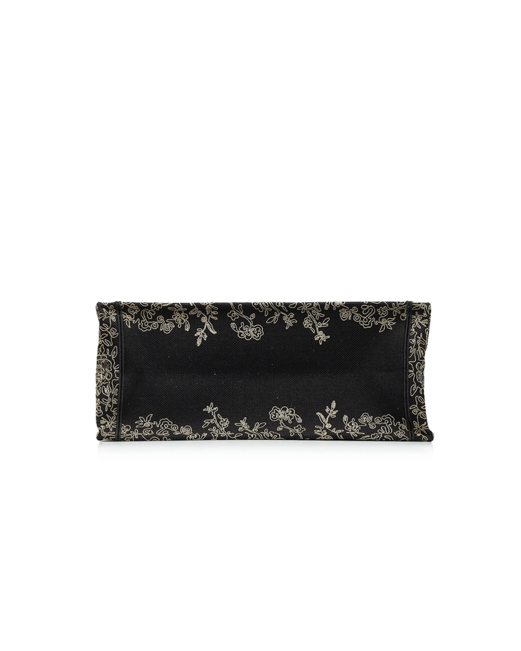 Black canvas tote bag with gold floral embroidery border design — Christian Dior | Endless UAE