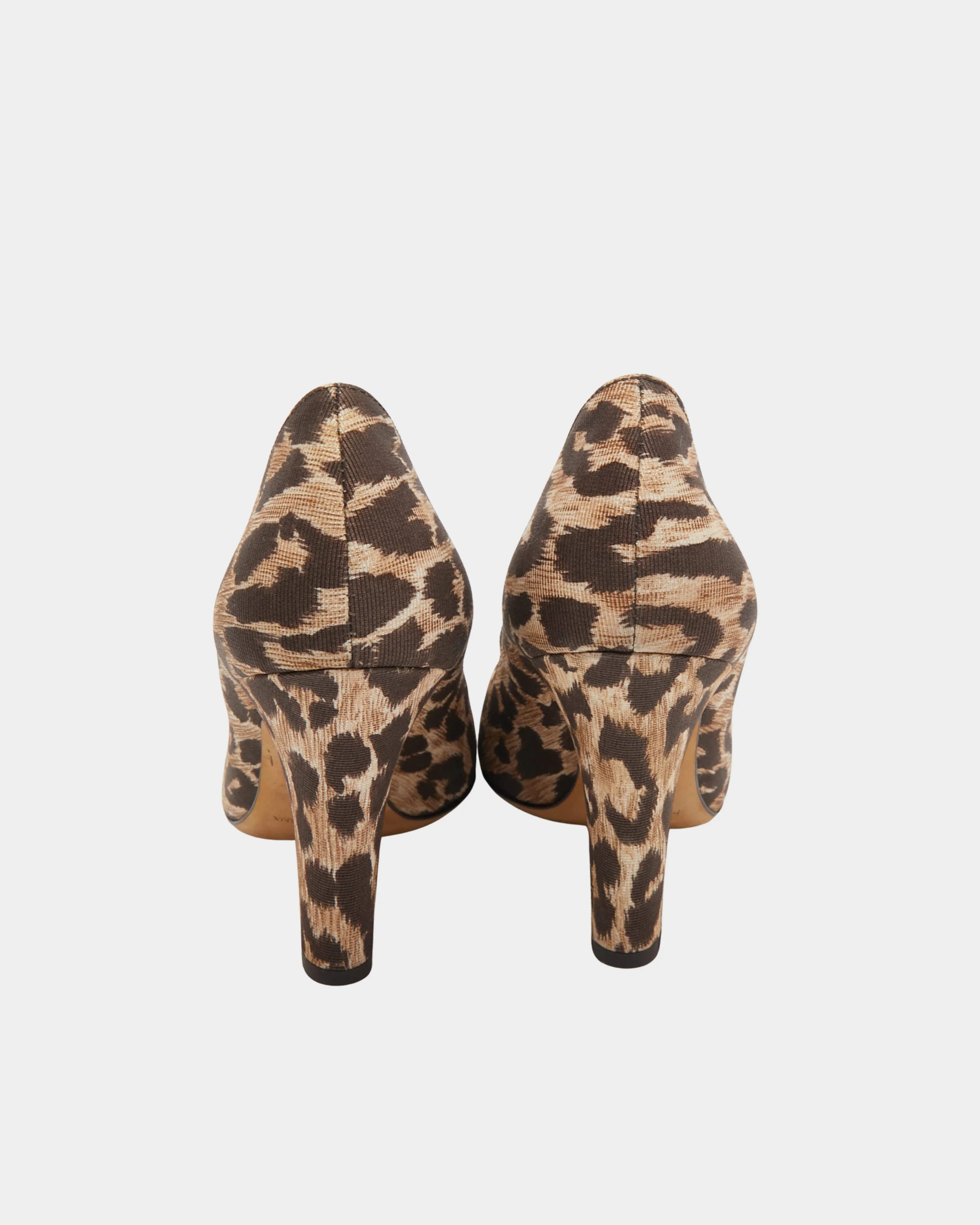 Leopard print canvas peep toe pump with chunky heel — Dolce & Gabbana | Endless UAE