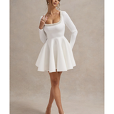Wilder Square-Neck Long-Sleeve Skater Mini Dress